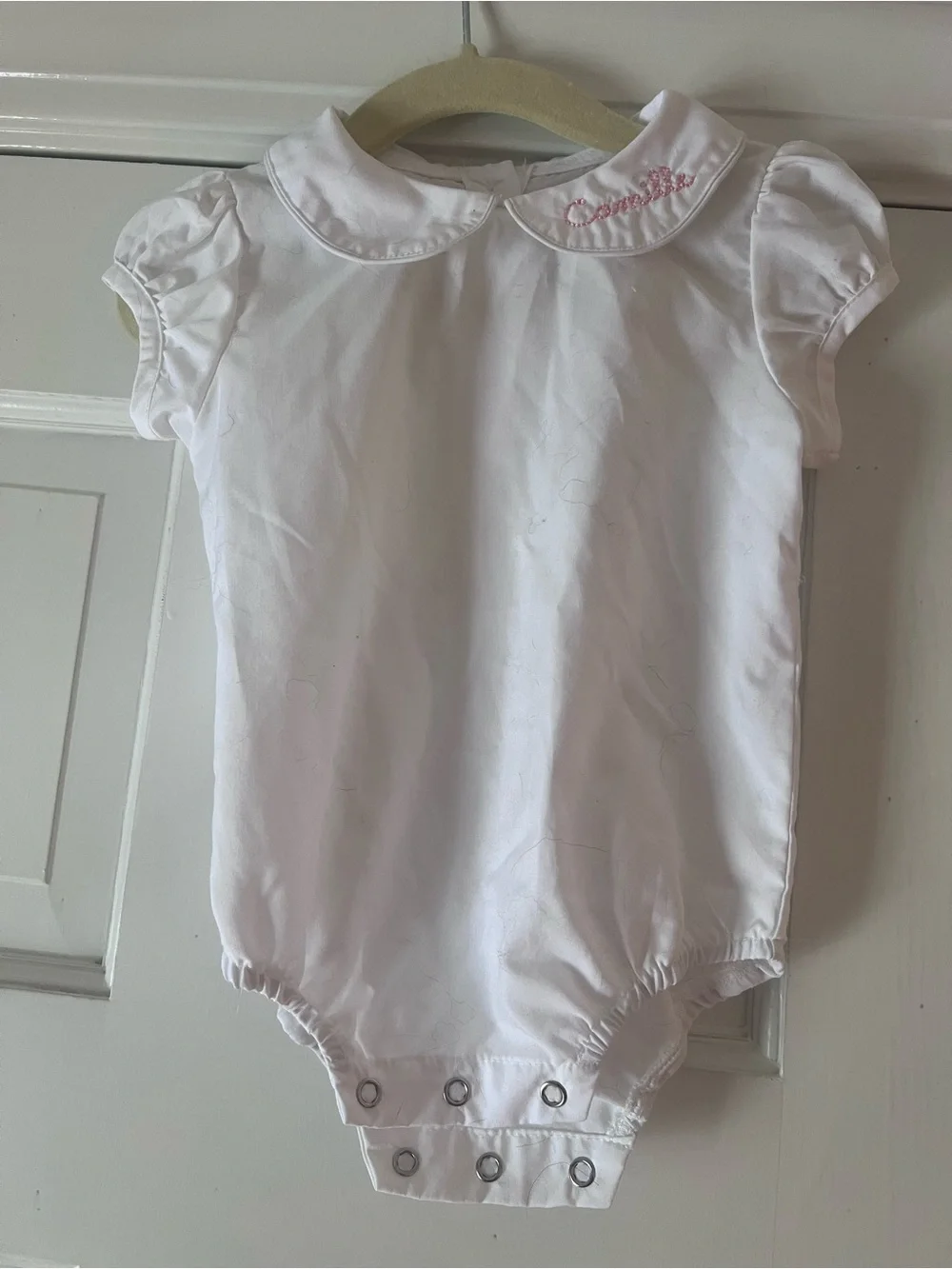 “Camille” Cygnet Living White Baby Girls' One-Piece Romper with Peter Pan Collar